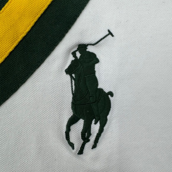 Polo Ralph Lauren Custom Fit Polo Shirt Tennis Green Yellow Stripe Mens Large - Picture 4 of 6